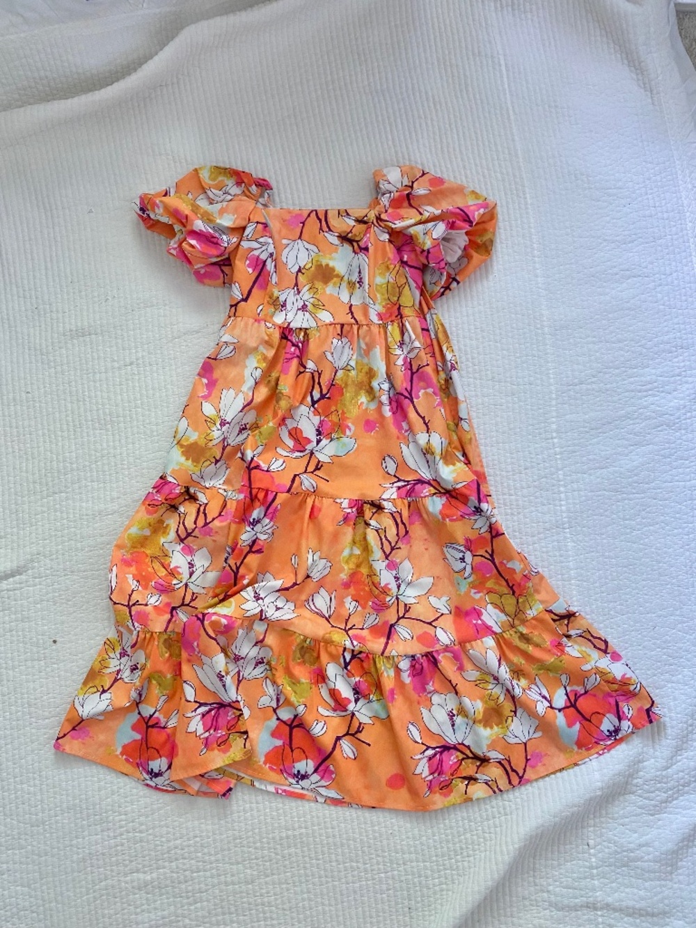 orange pink white cherry blossom dress